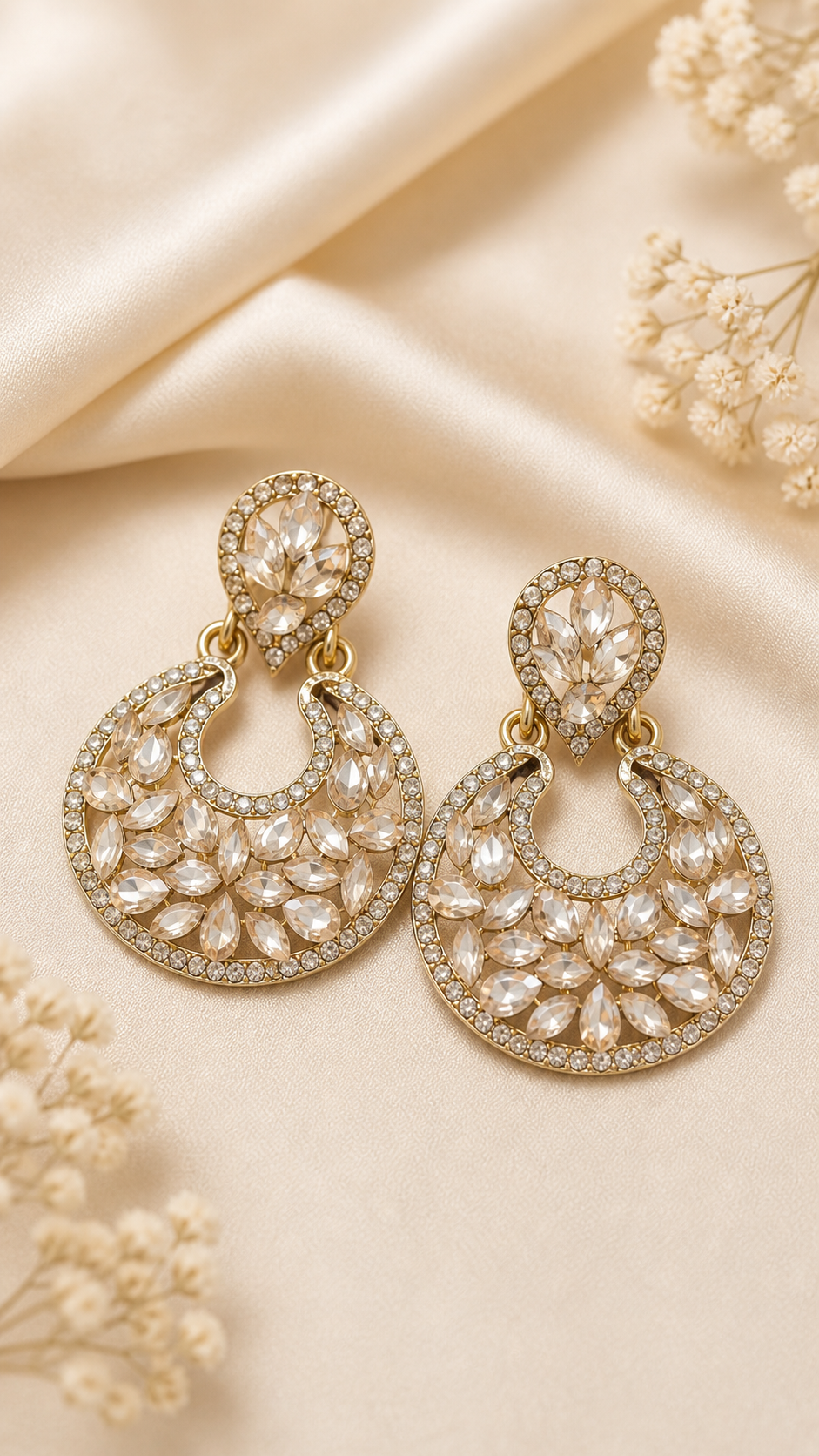 Trendy Crystal Earrings - Golden / Champagne Tone
