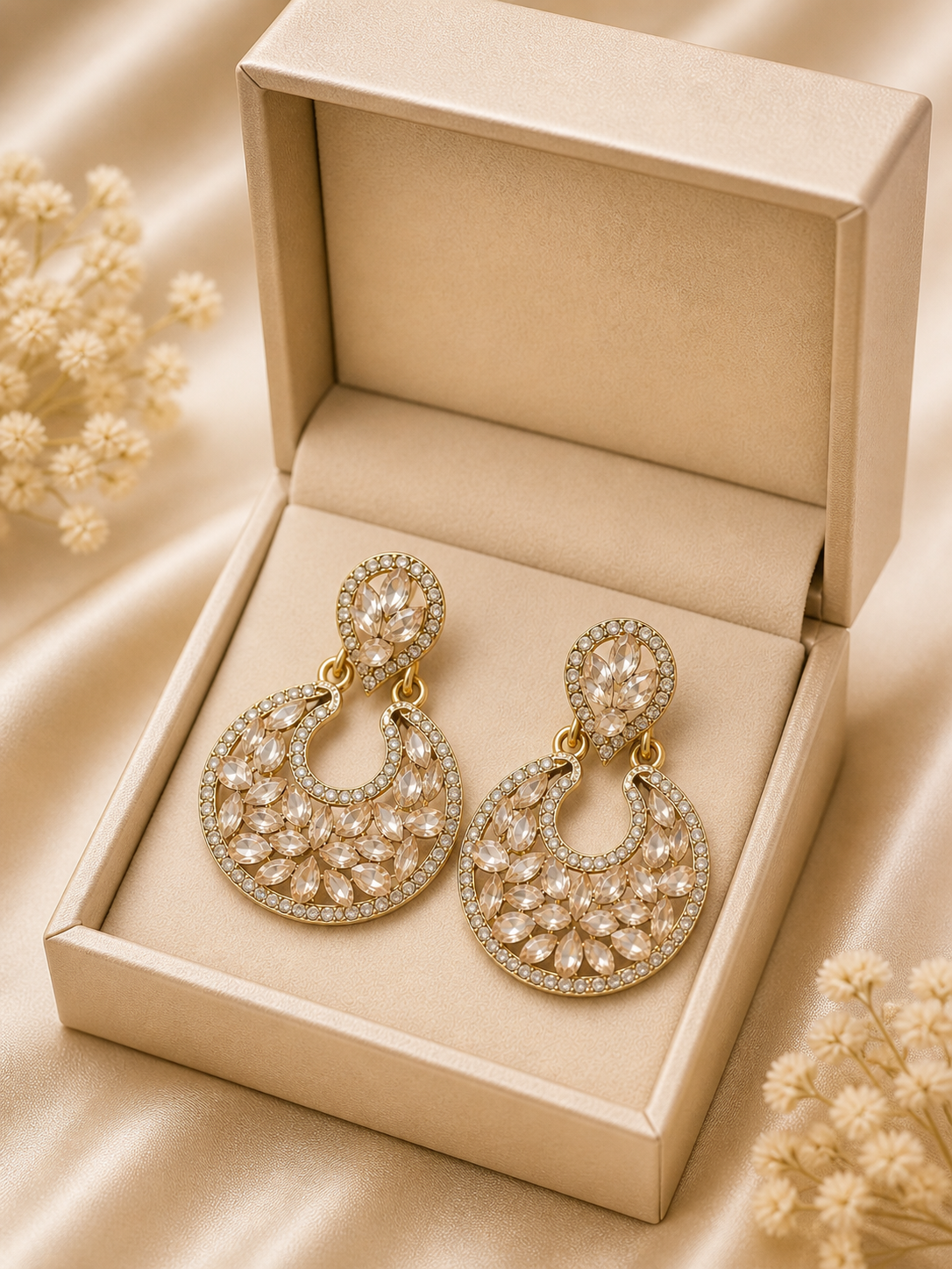 Trendy Crystal Earrings - Golden / Champagne Tone - Image 3
