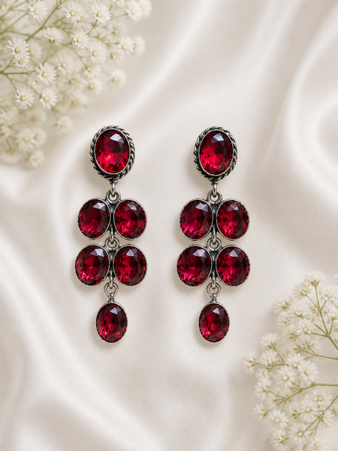 Trendy Crystal Earrings - Deep Red