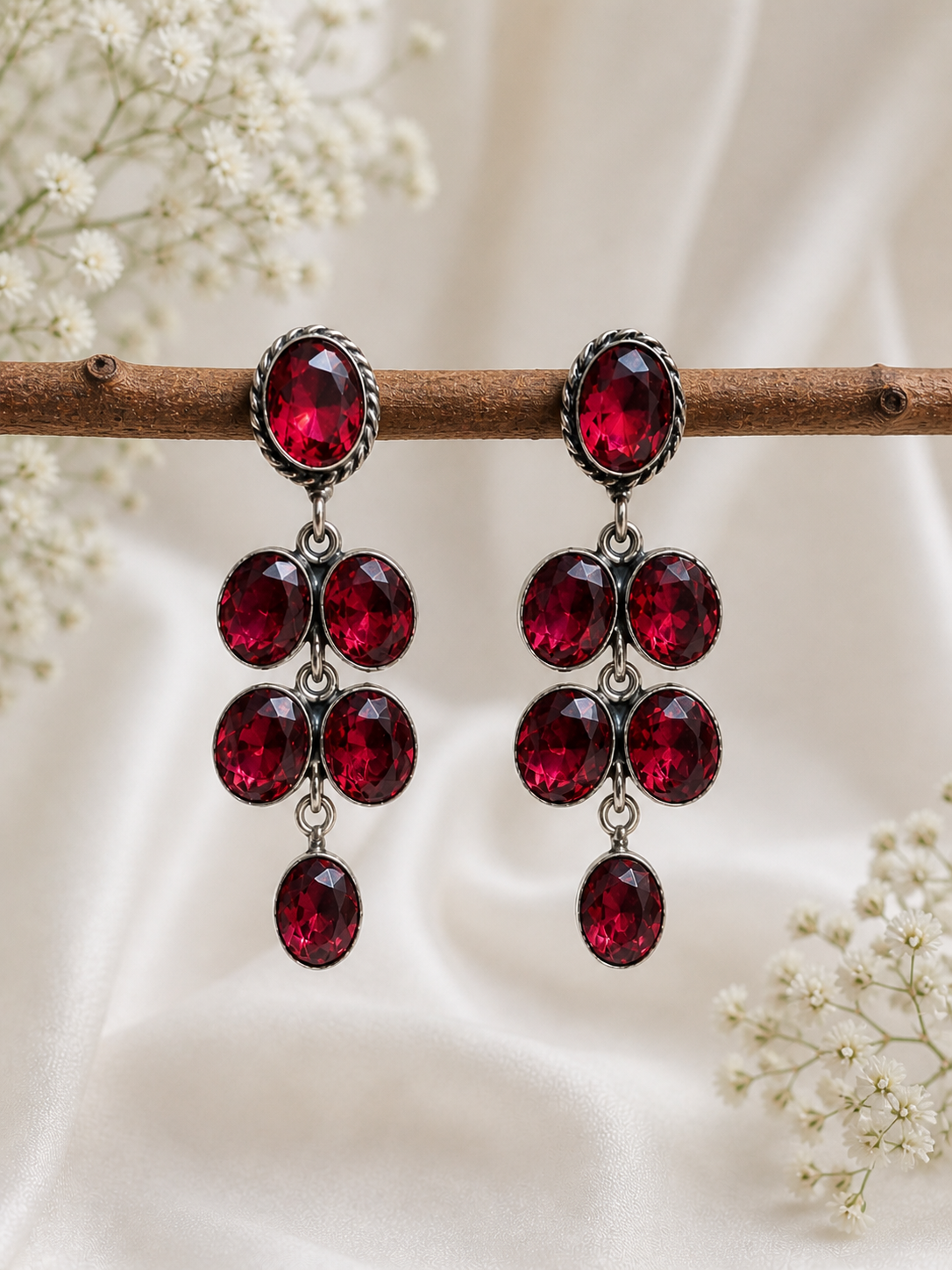 Trendy Crystal Earrings - Deep Red - Image 3