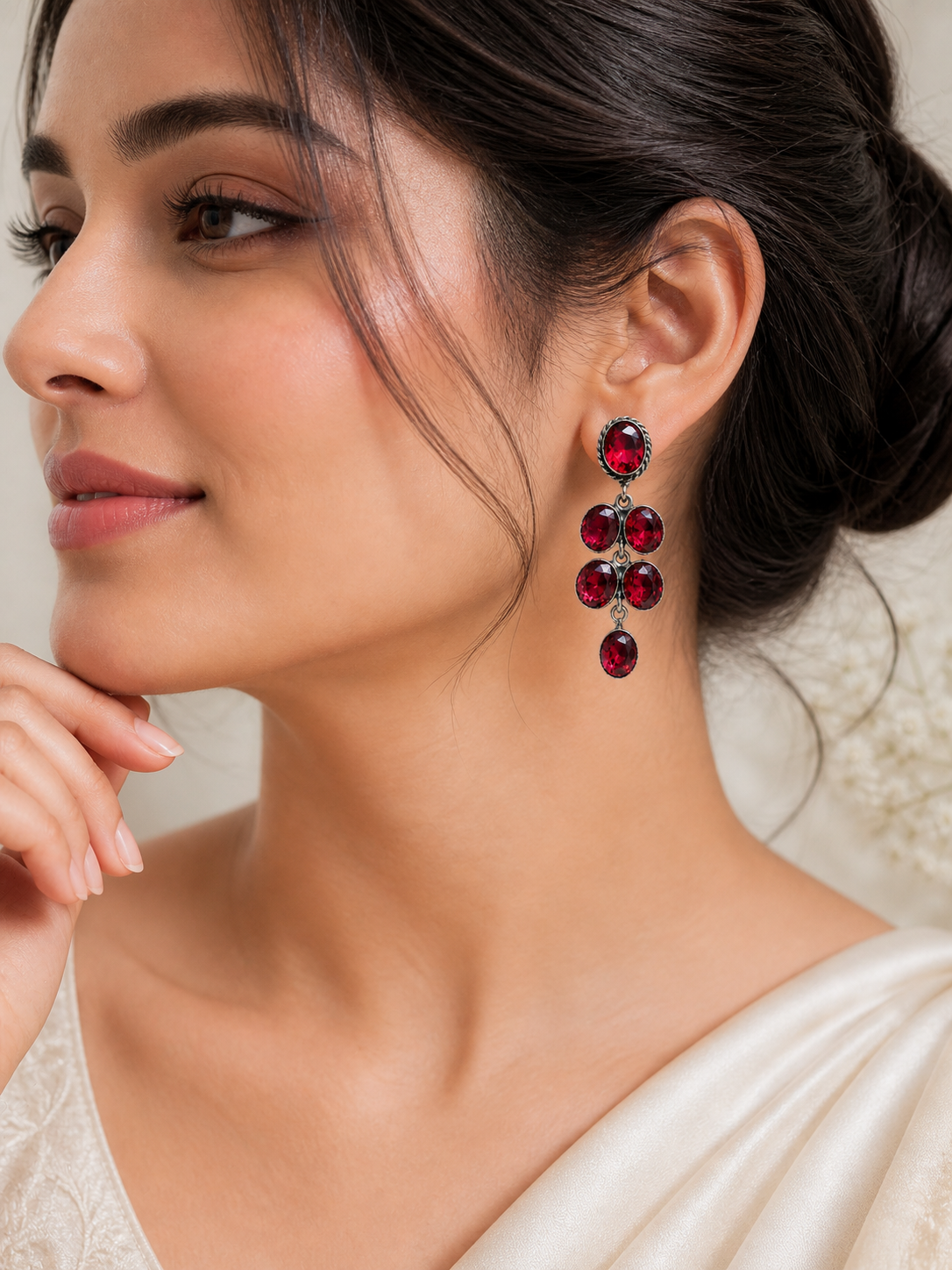 Trendy Crystal Earrings - Deep Red - Image 4