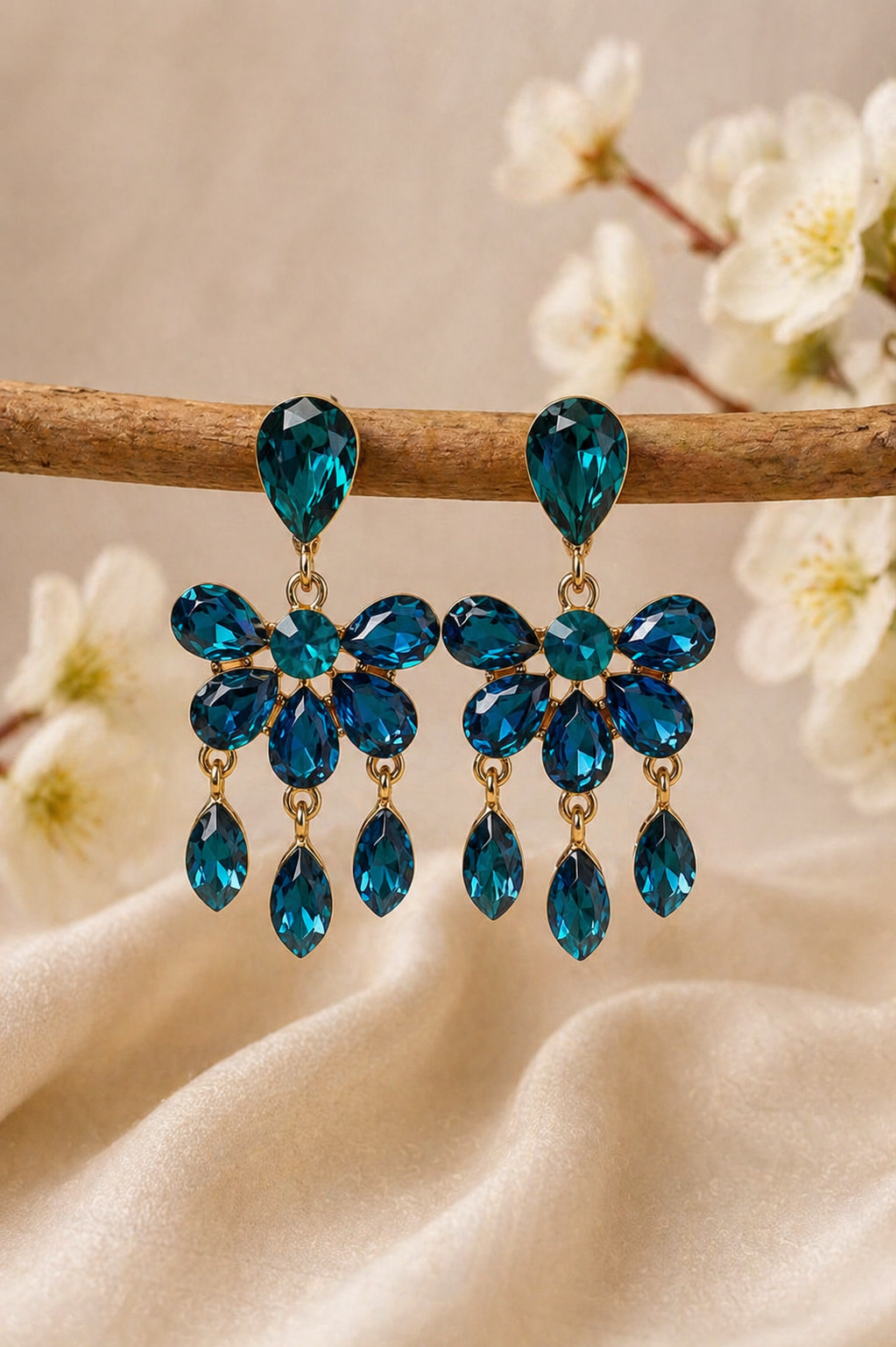 Trendy Crystal Earrings - Teal Blue