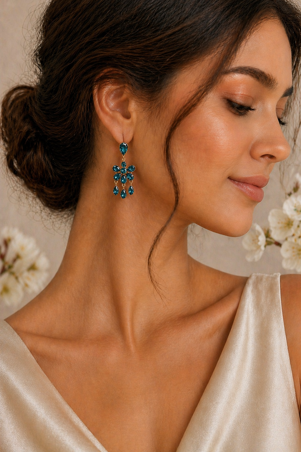 Trendy Crystal Earrings - Teal Blue - Image 3