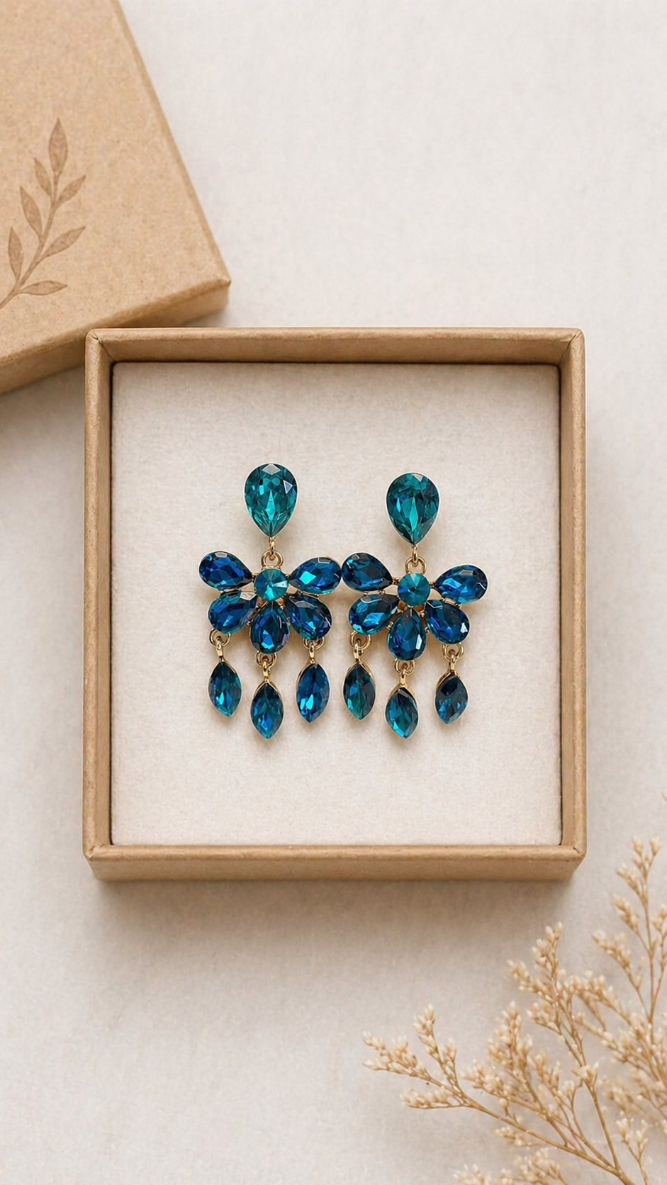 Trendy Crystal Earrings - Teal Blue - Image 4