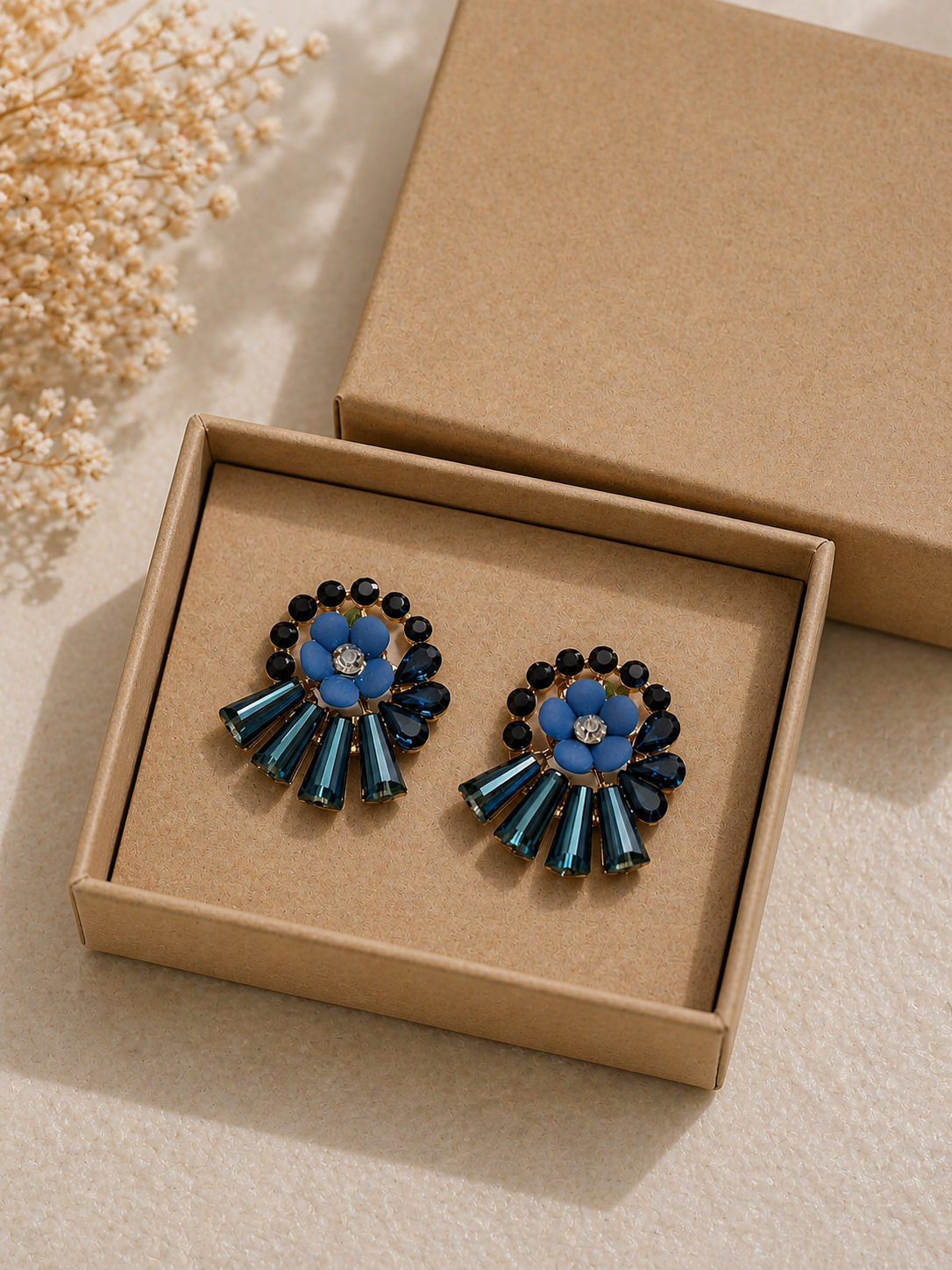 Trendy Crystal Earrings - Blue Black - Image 4