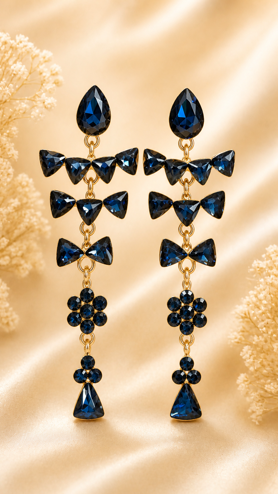 Trendy Crystal Earrings - Dark Navy Blue / Midnight Blue