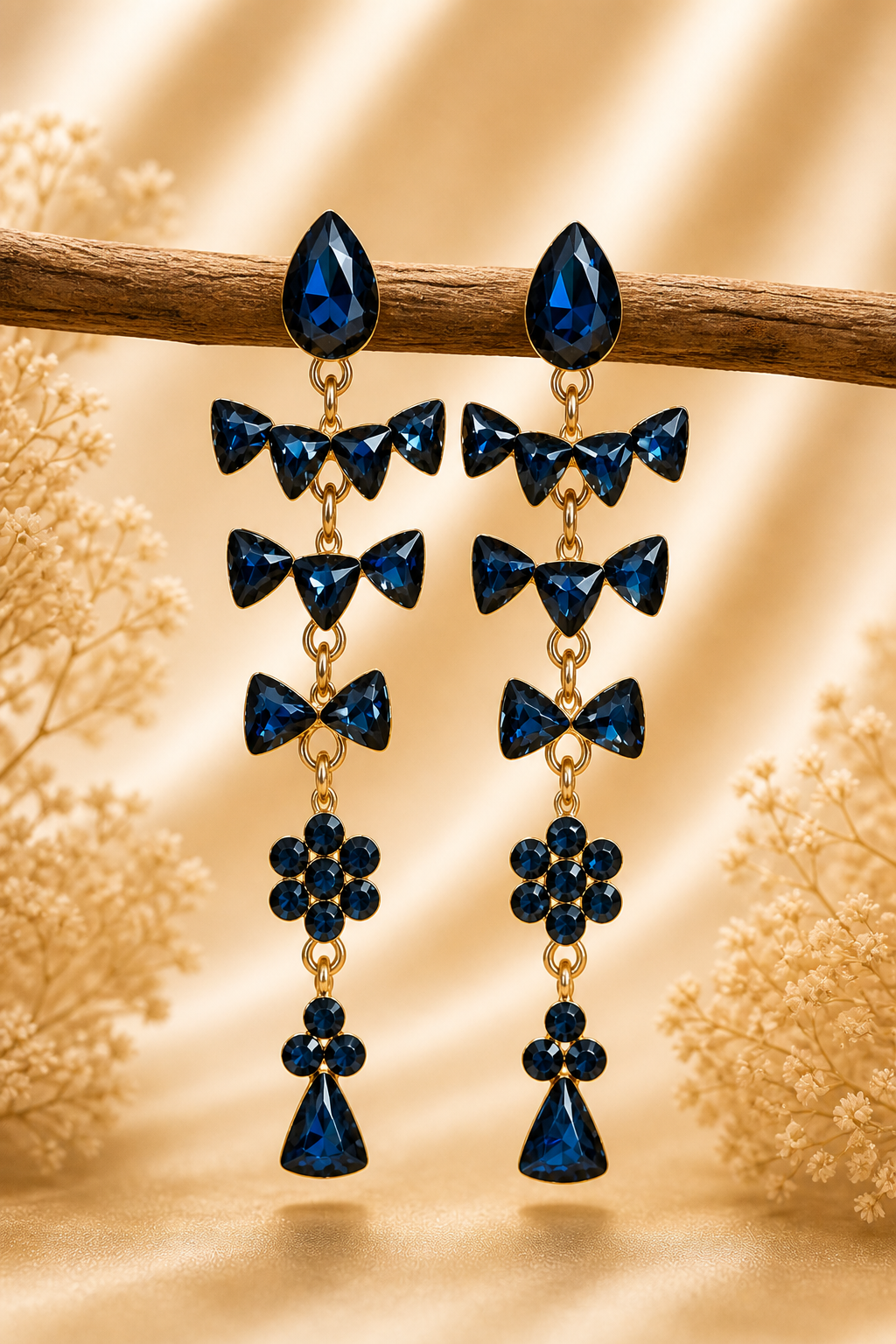 Trendy Crystal Earrings - Dark Navy Blue / Midnight Blue - Image 2