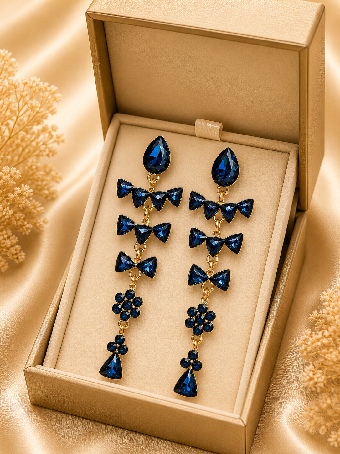 Trendy Crystal Earrings - Dark Navy Blue / Midnight Blue - Image 3