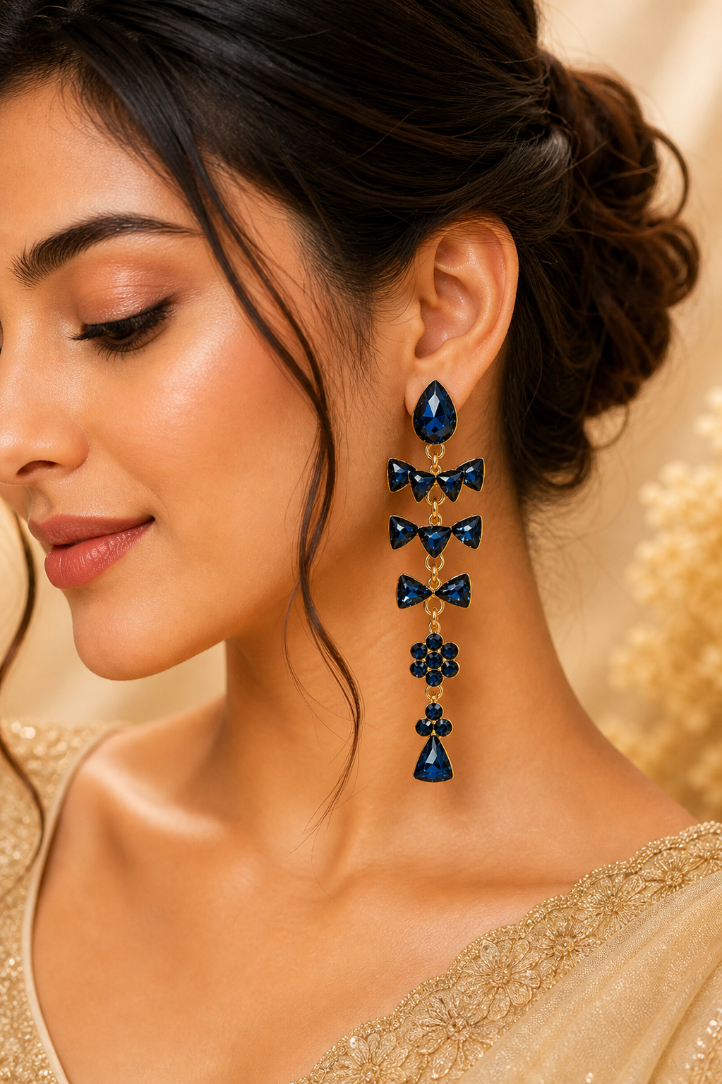 Trendy Crystal Earrings - Dark Navy Blue / Midnight Blue - Image 4