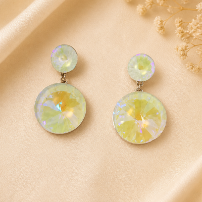 Trendy Crystal Earrings - Pastel Yellow Light Green (Iridescent)
