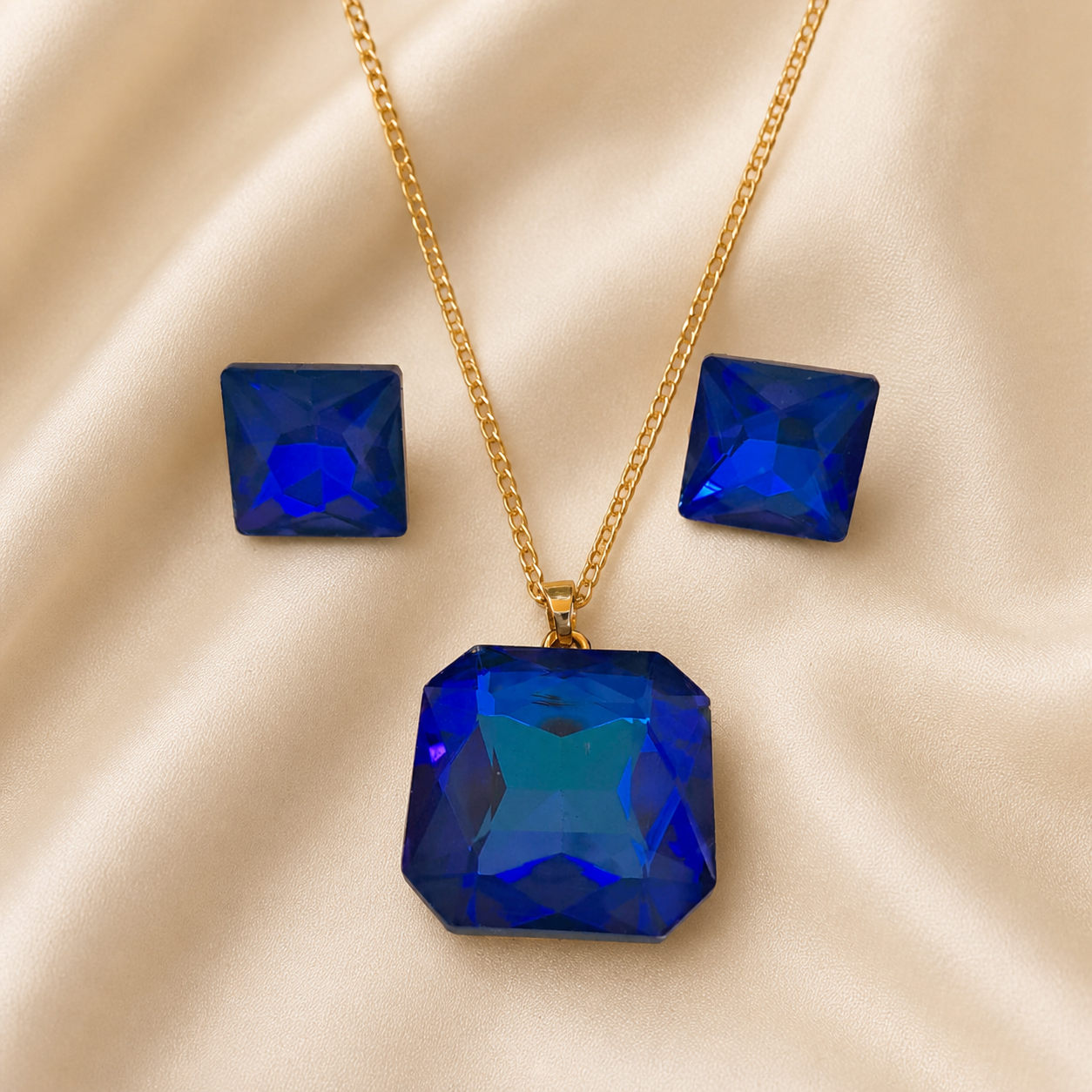 Trendy Crystal Earrings - Deep Royal Blue