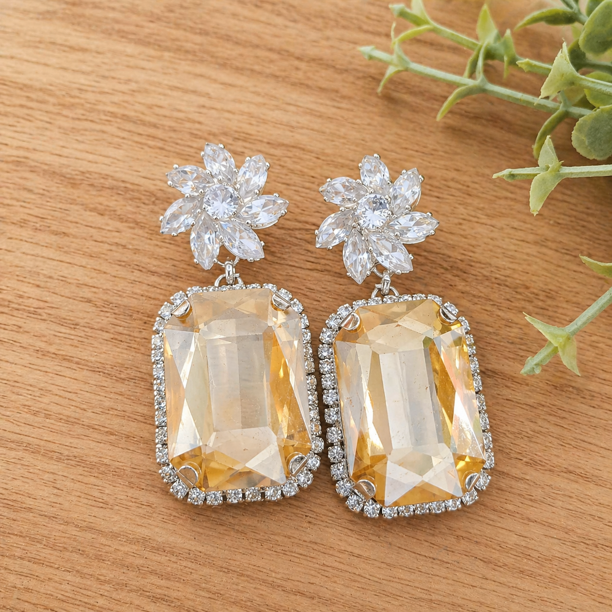 Trendy Crystal Earrings - Champagne - Image 2
