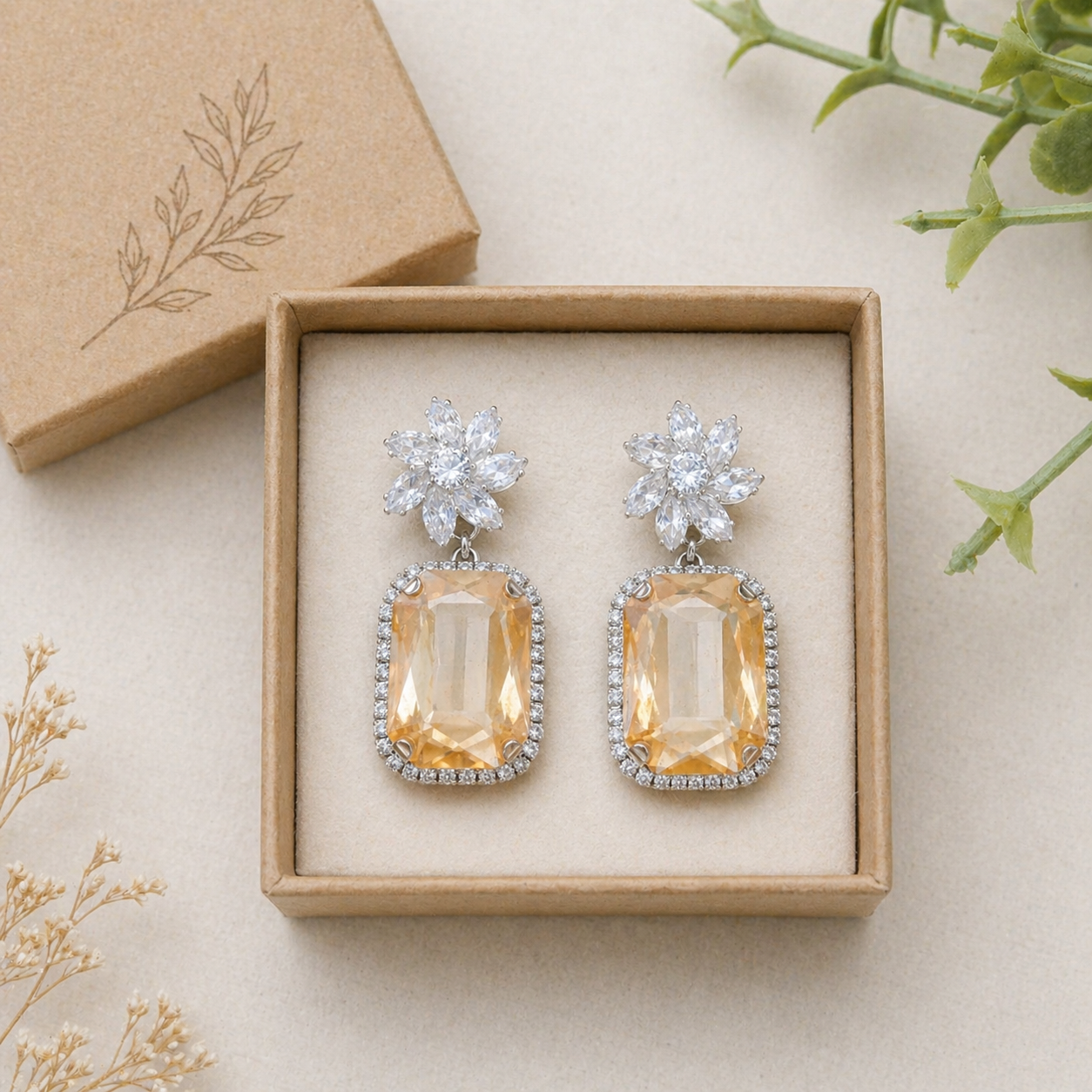 Trendy Crystal Earrings - Champagne - Image 3