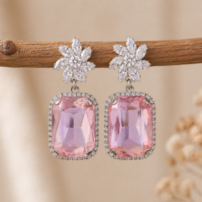 Trendy Crystal Earrings - Baby Pink