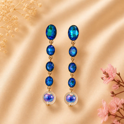 Trendy Crystal Earrings - Royal Blue Iridescent (Multicolor)