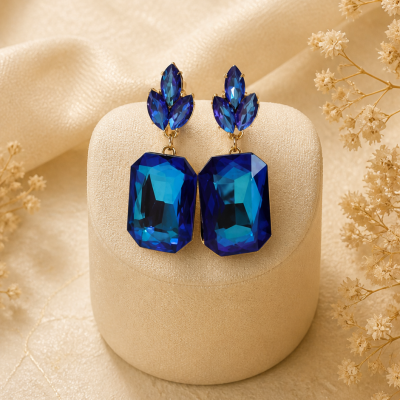 Trendy Crystal Earrings - Royal Blue / Saphire Blue