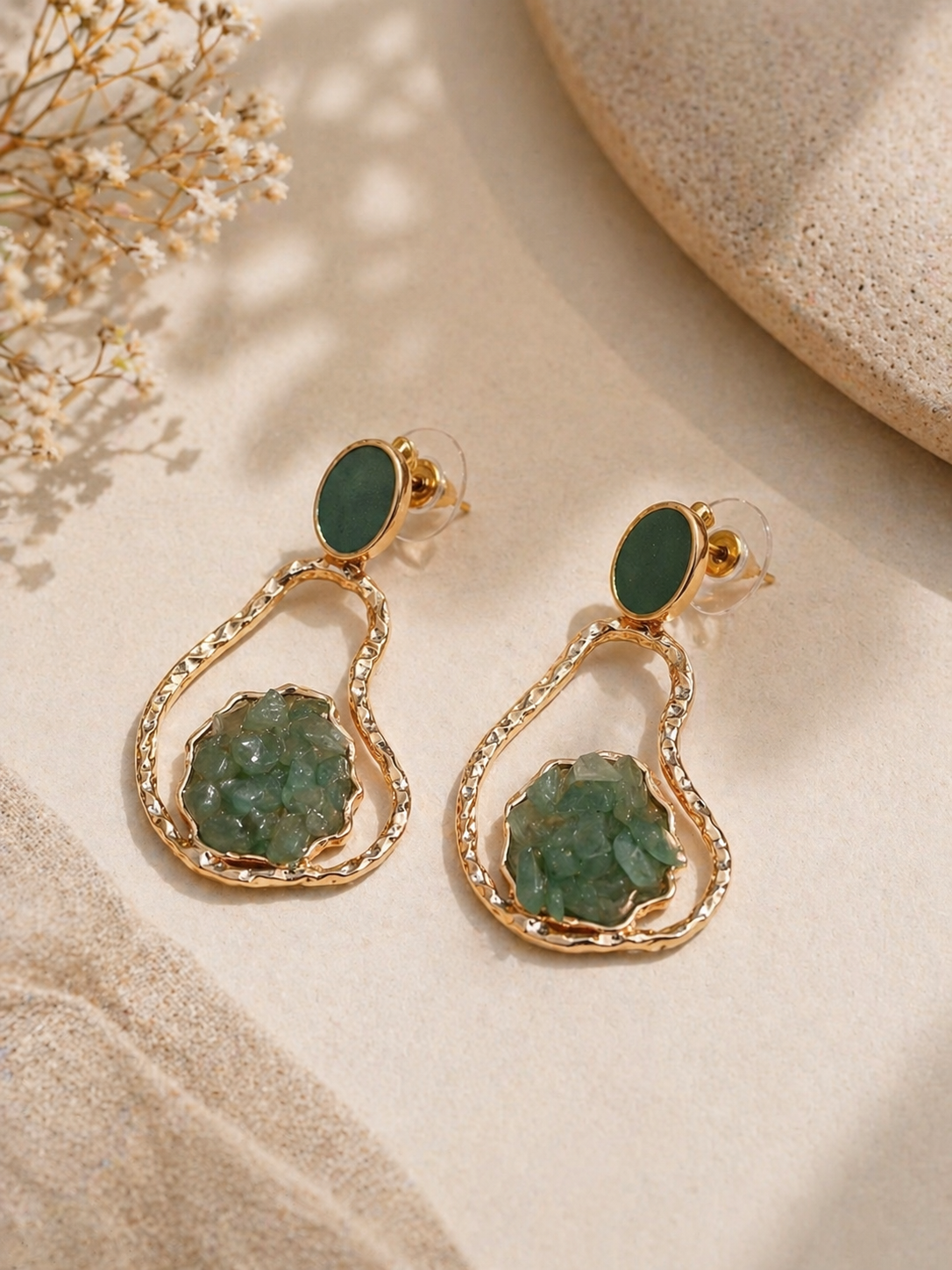 Trendy Crystal Earrings - Olive Green