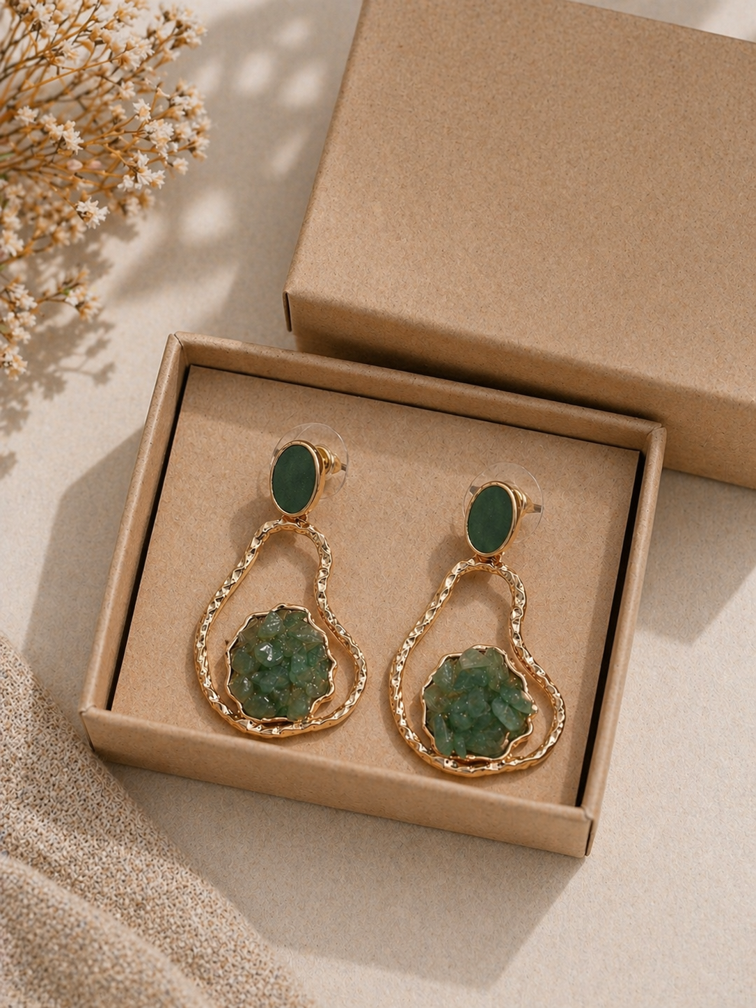 Trendy Crystal Earrings - Olive Green - Image 3